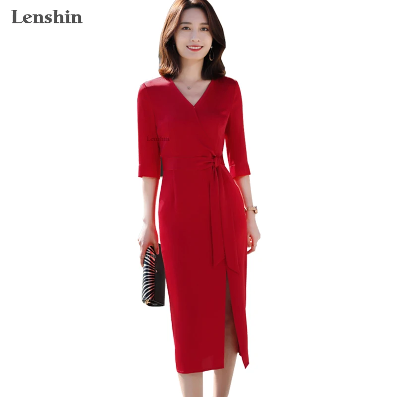 Элегантное женское платье Lenshin модное мягкое однотонное асимметричное миди с