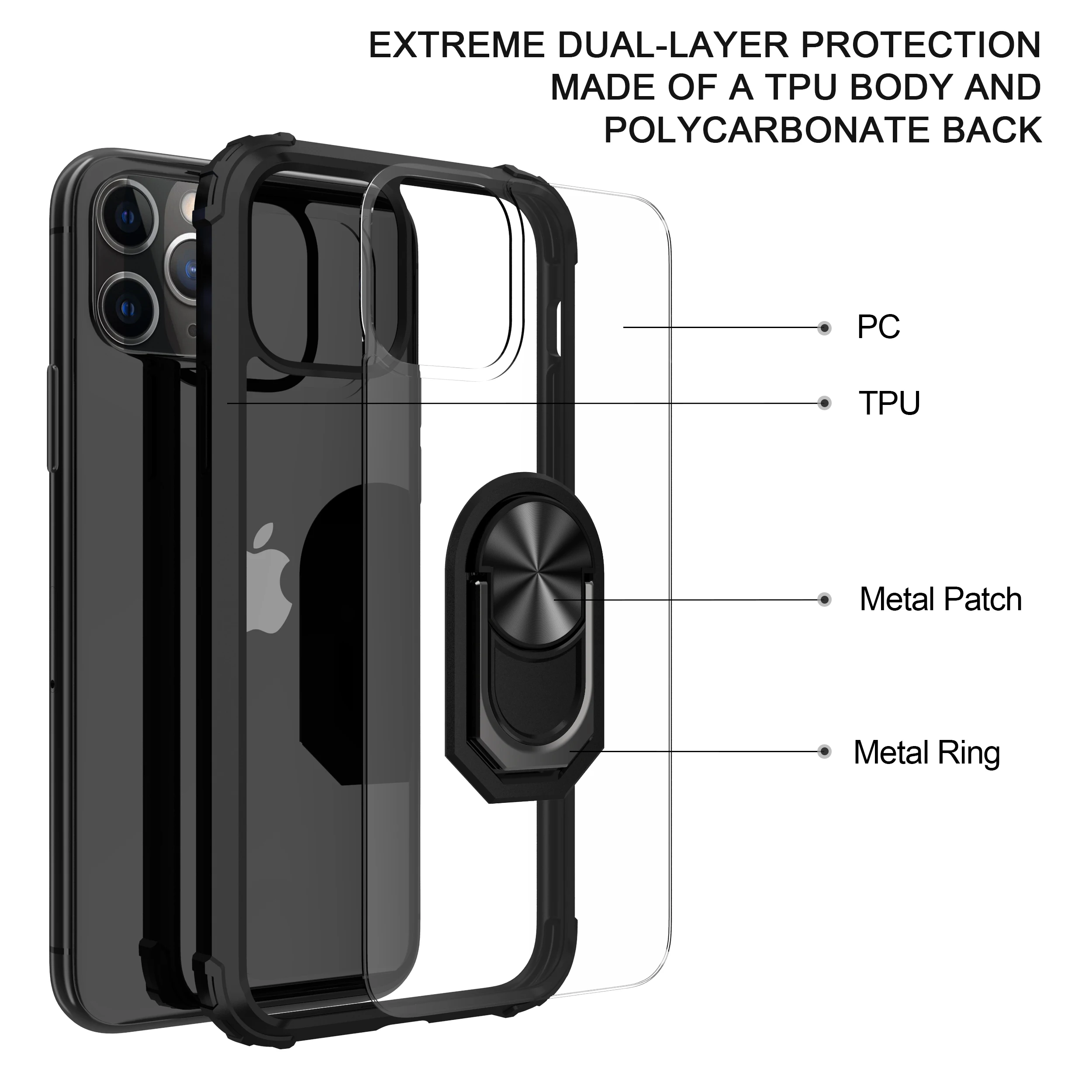 

For iphone 12 Pro Max 8 7 6 6S Plus SE 11 12 Mini X XR XS Case Transparent Clear Armor Magnetic Holder Ring Back Cover Cases