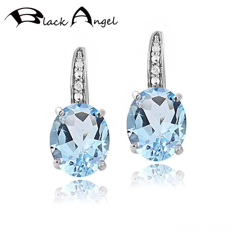 Серьги-клипсы овальные с голубым топазом женские серебряные серьги цитрином и