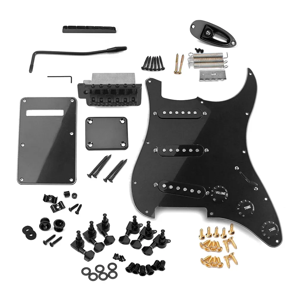 

ST Style Electric Guitar Full Set DIY Accessory Kit Including Prewired Pickguard Bridge SSS Pickups and Other Accessories Black