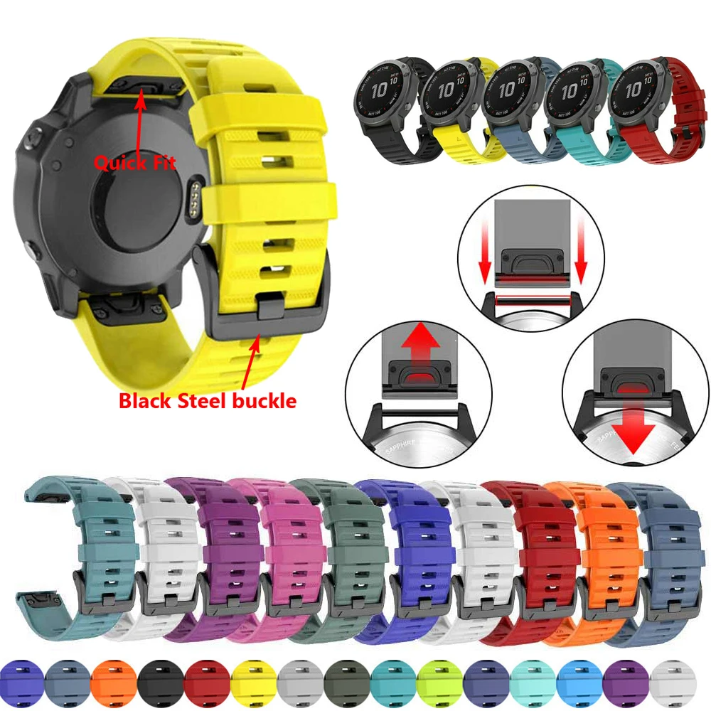 Ремешок силиконовый для наручных часов быстросъемный браслет Garmin Fenix 6 6S 6X Pro 5X 5 plus