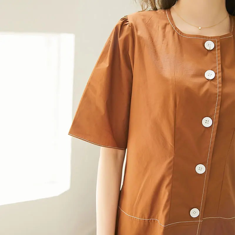 

XITAO Single Breast Dress Fashion New Women Solid Color 2021 Summer Pleated Goddess Fan Casual Minority Loose Dress LDD1793