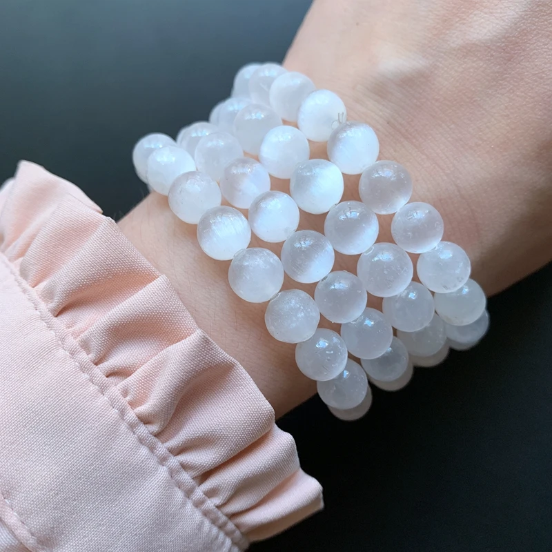 White Natural Selenite Crystal Stone Beads Crafts Tumble Stones Bracelet Energy Healing Gypsum Crystal Dropshipping