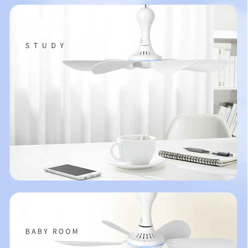 

Silent 6 Leaves USB Powered Canopy Ceiling Fan 2/4/8 Hours Timer 4 Speed Hanging Fan for Outdoor Camping Home Bed Tent School