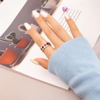 docona 2021 ins fashion enamel lover heart rings for women men colorful dropping oil playing card pattern couples jewelry 19837