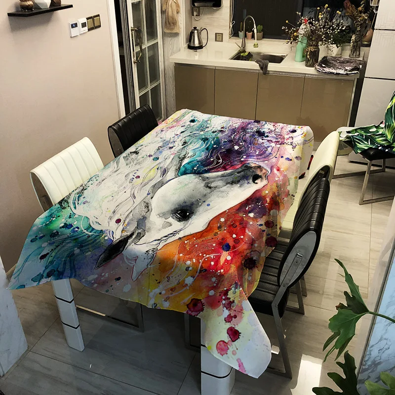 3D лошадь принт скатерть проверить Сгущает моющиеся прямоугольный Животные