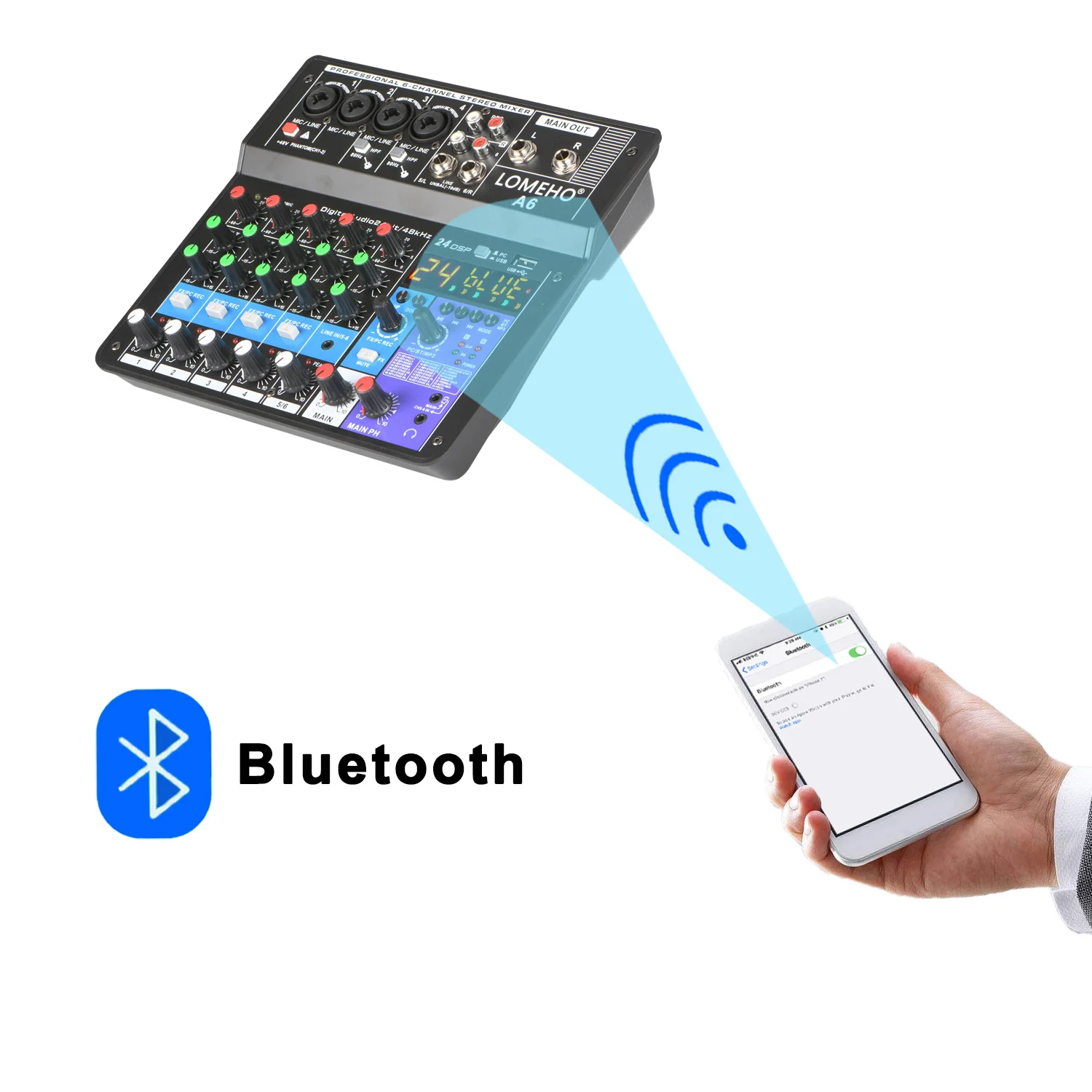 Звуковой миксер LOMEHO A6 6 каналов Blustooth USB запись компьютерное воспроизведение 48 В