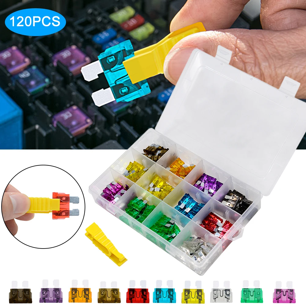 

120pcs Car Fuses 2A 3A 5A 7.5A 10A 15A 20A 25A 30A 35A Amp with Box Clip Assortment Auto Blade Type Fuse Set Truck