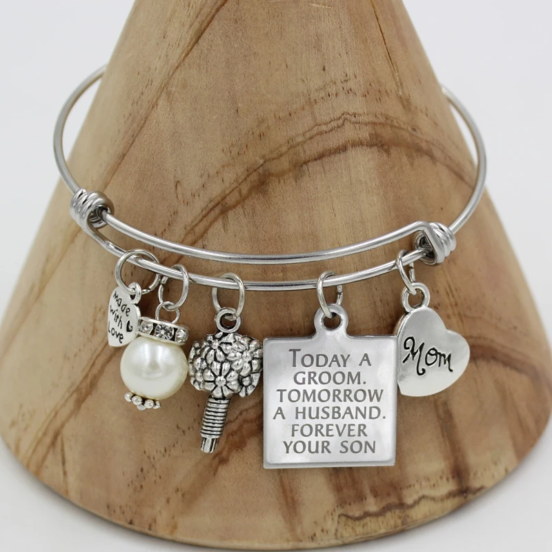 

10PCS New Arrival Mother of The Groom Gift Bracelet Today a Groom Tomorrow a Husband Forever Your Son Bangle Bracelets Pulsera