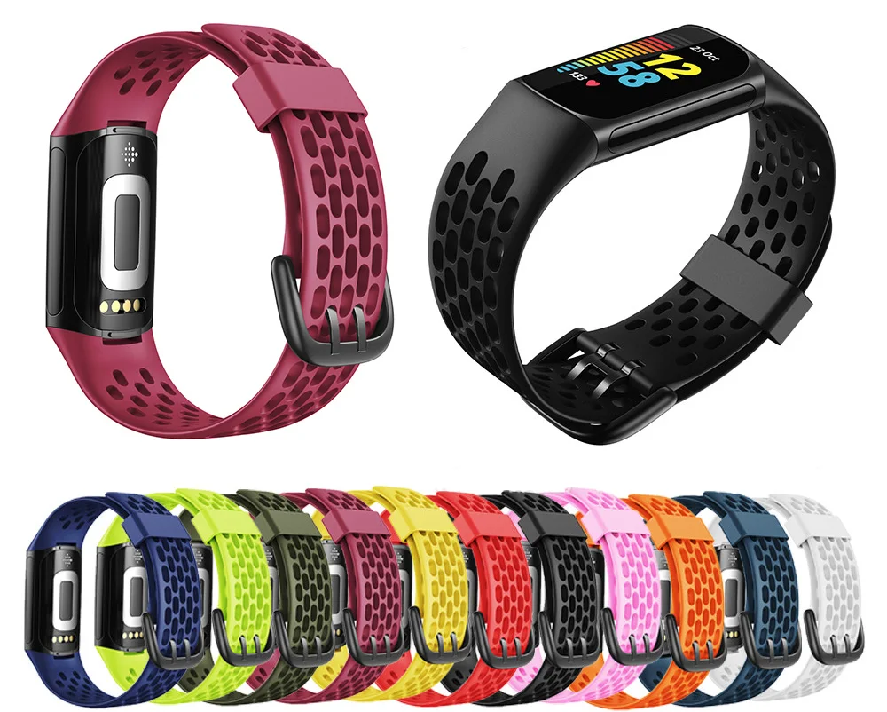 

Strap for Fitbit Charge 5 Fitness Smartwatch Wrist Strap Solid Hollow Out Breathable Silicone Bracelet Wristbands