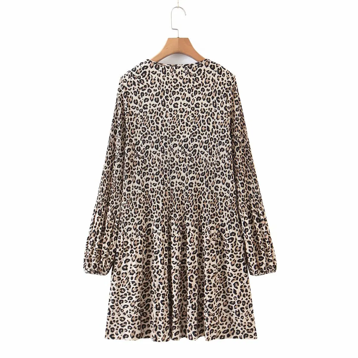 

Women's Fashion Watermark Pleated Leopard Print Summer Short Dress For Ladies 2021 New O Neck Long Sleeve Casual Dresses Female