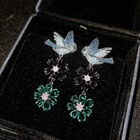 qtt cute birds flower earrings silver color dangle earrings crystal earrings for women wedding anniversary gift