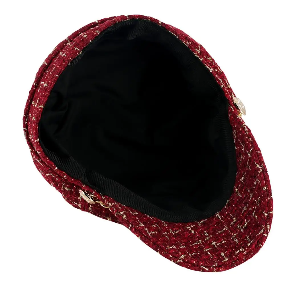 Fashion Vintage Women Autumn Winter Octagonal Cap Chain Navy Hat Outdoor Flat Top Fitted 3 Colors Casual Female Berets | Аксессуары для