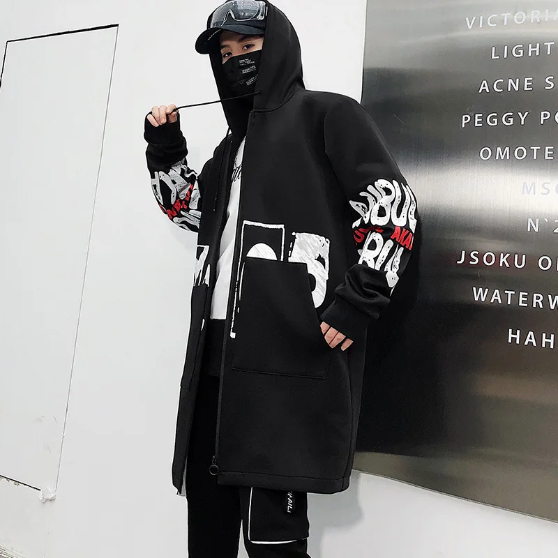 Куртка мужская длинная с принтом модная ветровка в стиле Харадзюку Повседневная