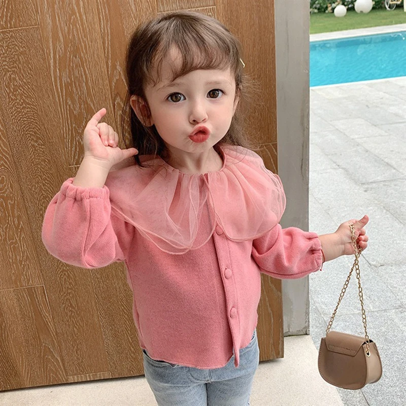 Свитер для девочек на весну и осень Женский однобортный Кардиган кружевное