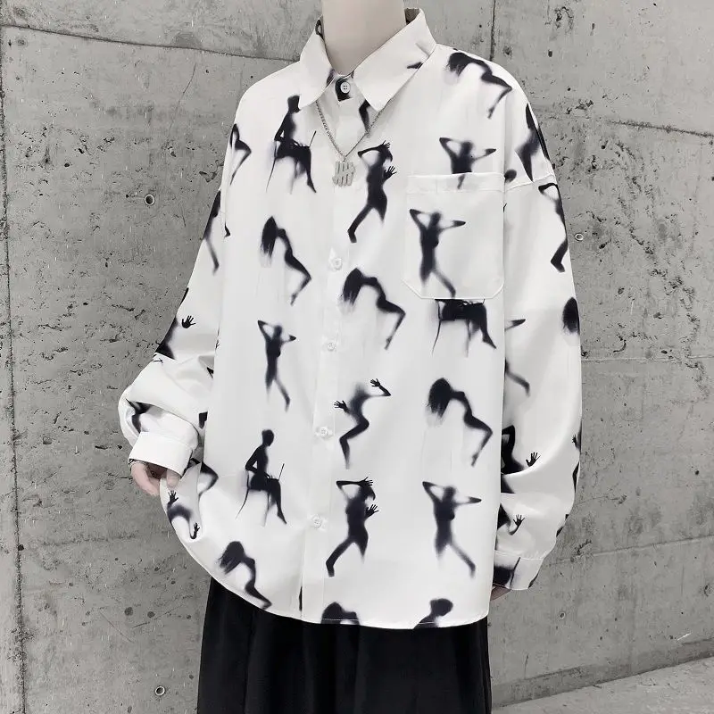 

Spring Autumn Dress Shirt Men's Fashion Print Casual Shirt Men Streetwear Korean Loose Long Sleeve Shirts Mens M-2XL