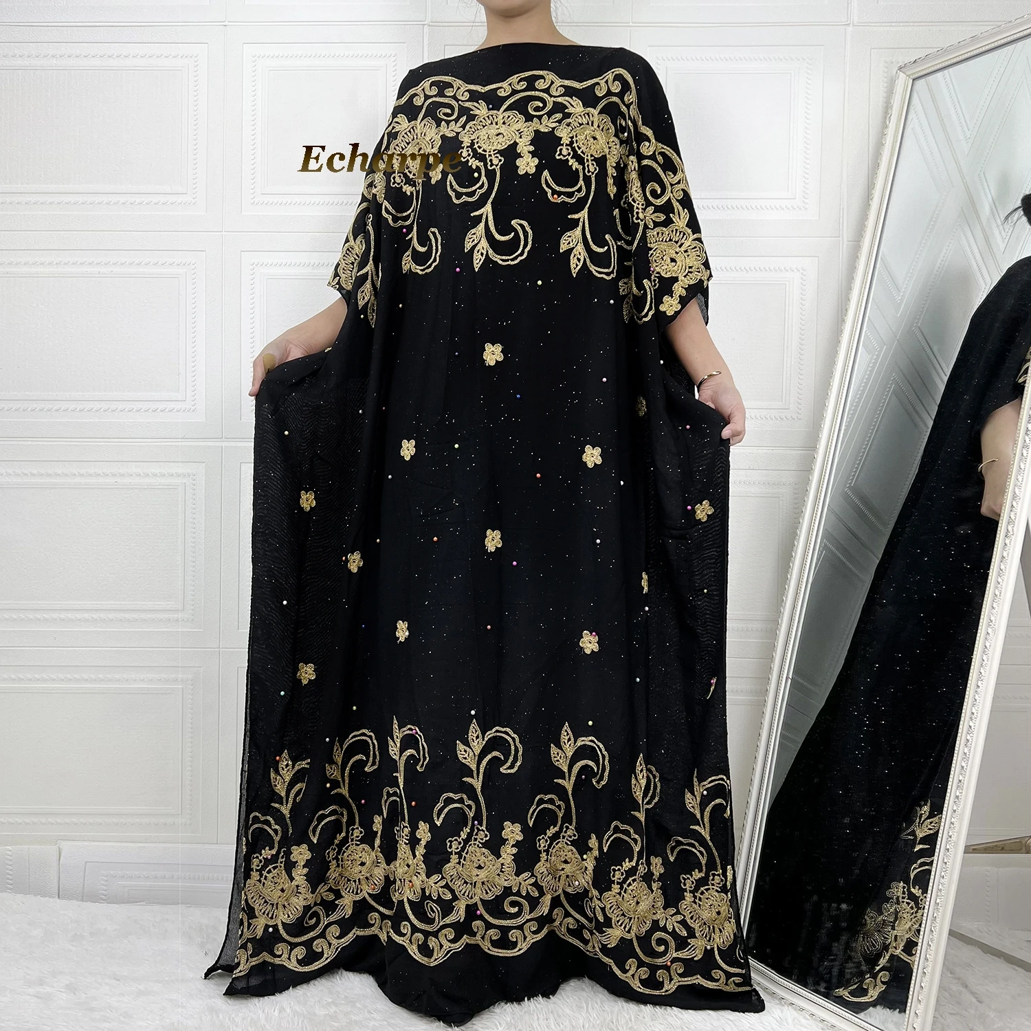 

New African Women Long Kaftan Dress Plus Size Boudou Women's Kaftan Party Evening Dubai Abaya Gowns Dress With Headscarf D128