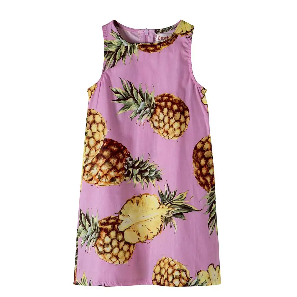Pink Pineapple Летние Детские платья для девочек с ананасом и лимонами, платья для девочек хлопковый Детский сарафан без рукавов сарафан, одежда для девочек от 2 до 7 лет - Цвет: Pink Pineapple