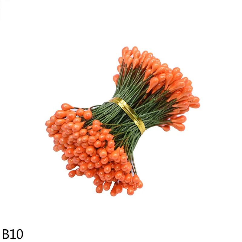 B10 orange 130/260 шт, толщина 3 мм, маленький искусственный цветок Искусственные тычинки цветочный Рисунок с изображением рождественского цветка, тычинки Свадебные украшения для самодельного изготовления - Цвет: B10 orange