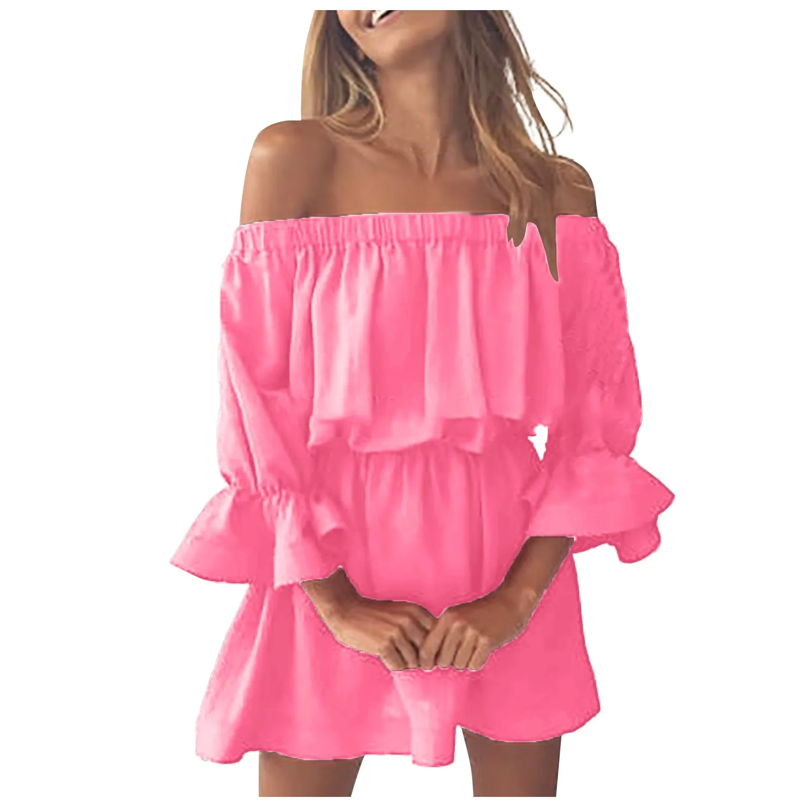 Женское платье с вырезом-лодочкой очень короткое летнее закрытой талией и