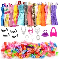 random 32 itemset doll accessories for barbie doll shoes boots mini dress handbags necklace glasses doll clothes children toy