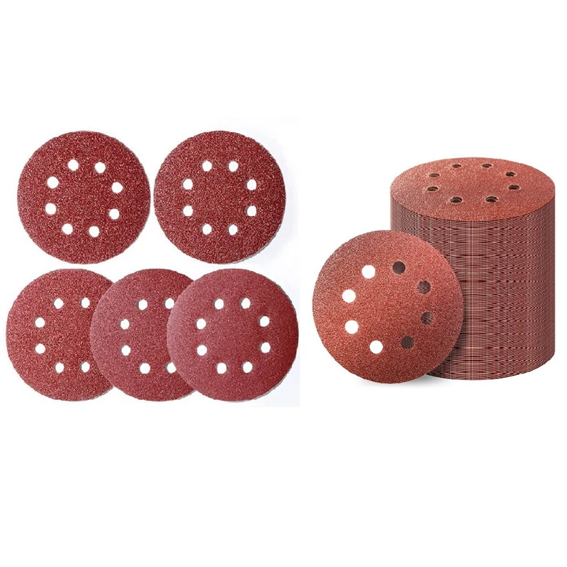 

200PCS 8 Hole Hook And Loop Sanding Discs 40/60/80/120/180 Grit Sand Paper With 60/80/120/180/240/320/400 Grit Sandpaper