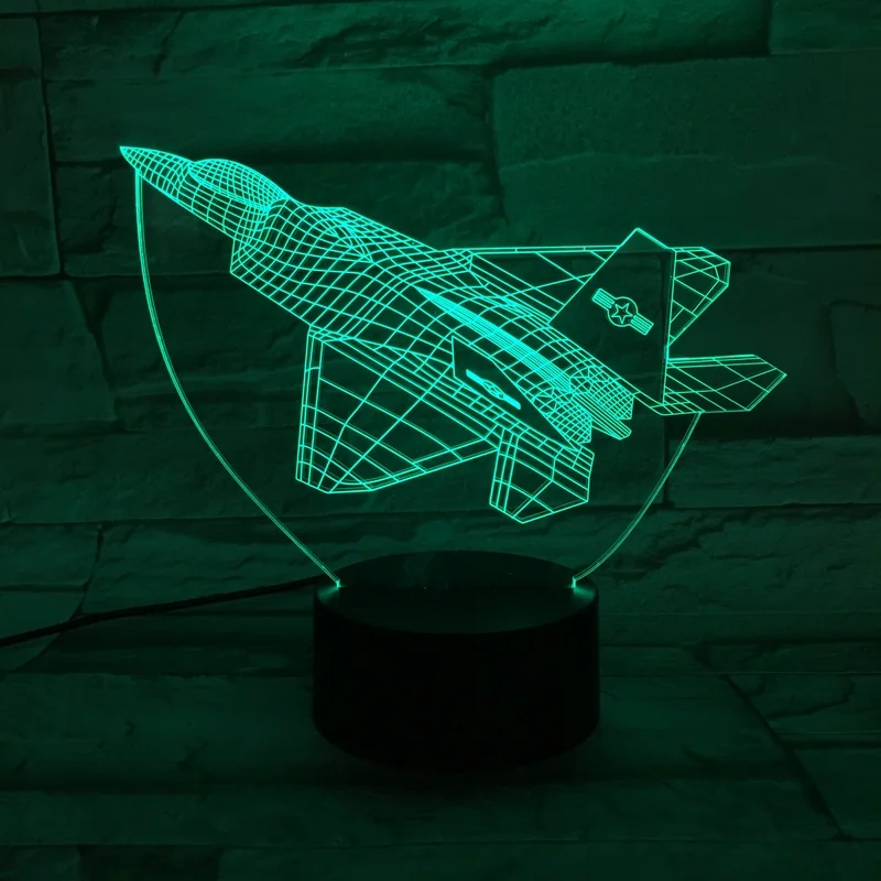 Самолет истребитель Usb светодиодный ночной Светильник 3D Иллюзия домашний декор