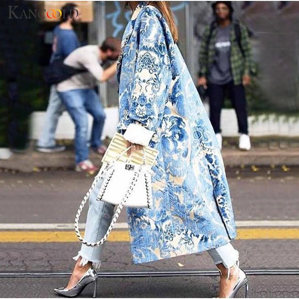 KANCOOLD New Fashion Women's Winter Button Lapel Print Long Sleeve Pocket Casual Overcoat Streetwear Blouse Coat |