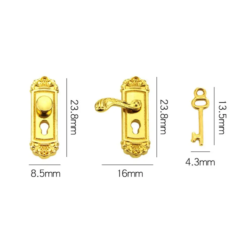 

1/12 Scale Dollhouse Miniature Door Lock Key Set Brass Knobs Vintage Miniature Door Handles Fairy Mini Furniture DIY Accessories