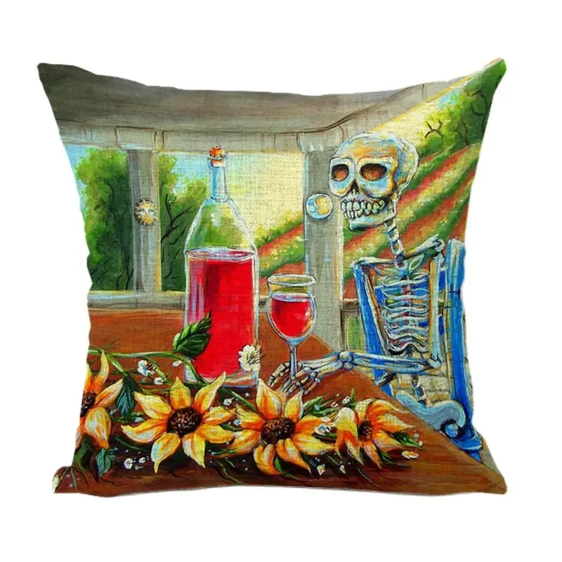 Наволочка для подушки с изображением мексиканского черепа 45*45 см зеркальное