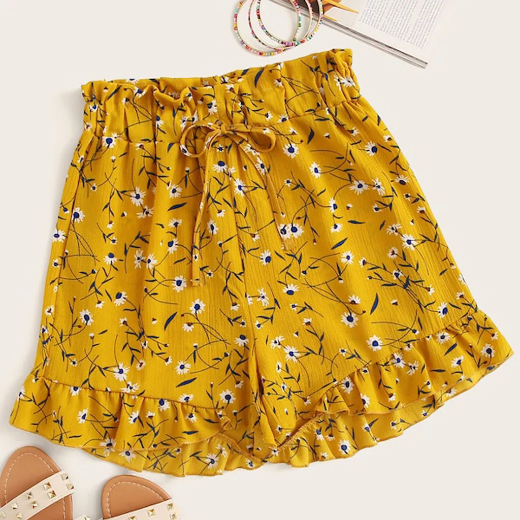 Женские плиссированные шорты на завязках повседневные богемные с цветочным