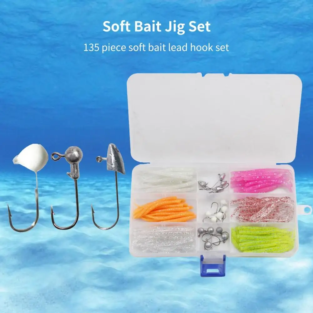 

135Pcs/Box Plastic Worm Bait Jig Realistic Lead Head Needle Tail Fishing Bait Jig Fishing Tackle