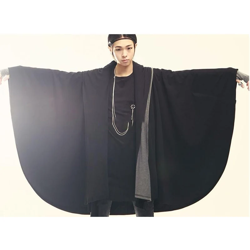

Men's windbreaker Korean version of the hooded bat coat men's windbreaker cape long-sleeved cape larger fashion
