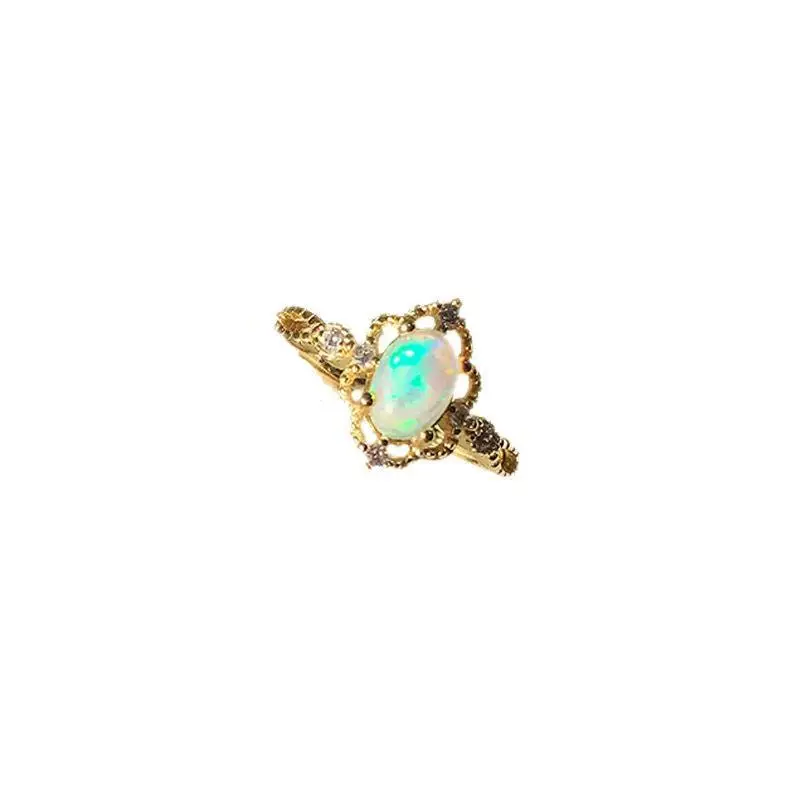 

[Castle Princess] Opal Stone Gemstone Ring Fashion Personalized Niche Design Index Finger Sterling Silver Rhinestone Ring Women'