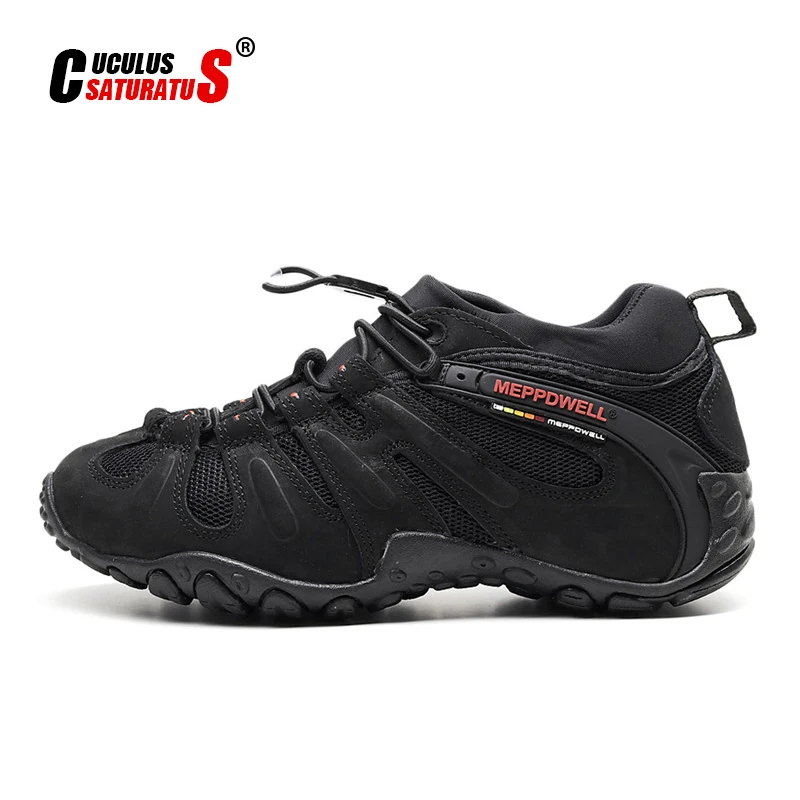 

2021 New Men's Outdoor Hiking Shoes Full Black Color Leather Antiskid Sport Trekking Climbing & Fishing Shoes Sneakers