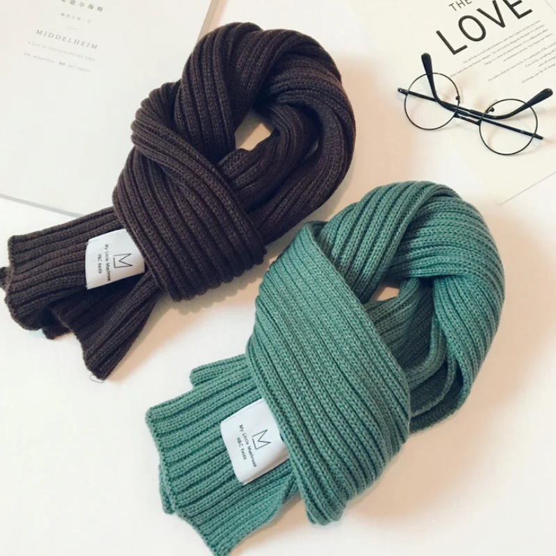

2020 autumn and winter candy color knitted wool scarf men and women baby warm scarf children plain long scarf