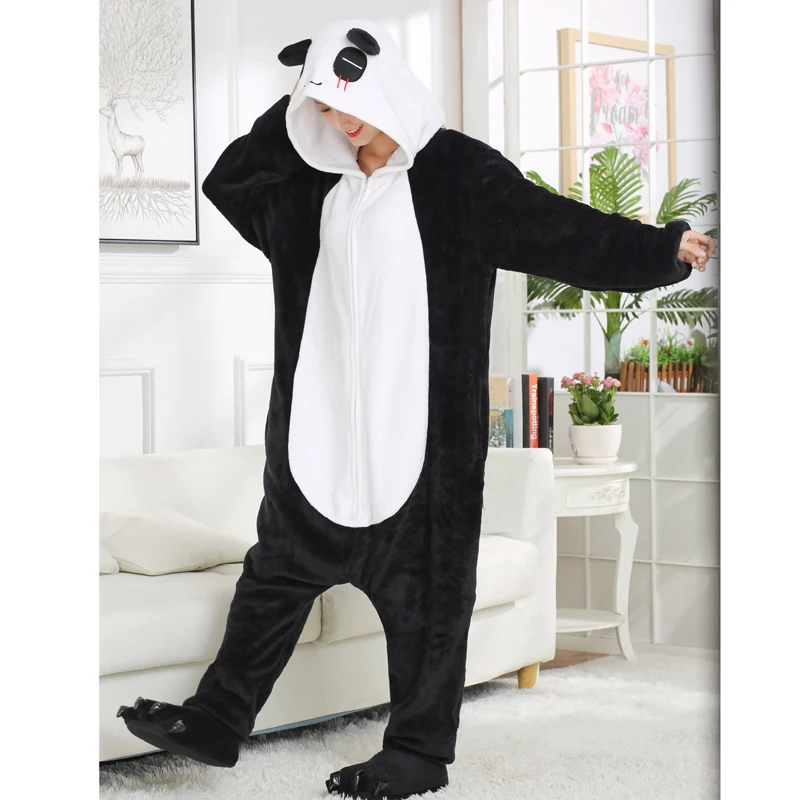 Милая панда кигуруми пижамы Медведь Комбинезоны для взрослых двойной молнии