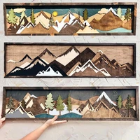 new design handmade wood mountain wall art sunrise and sunset hand carved wooden decorative painting wall decor for home