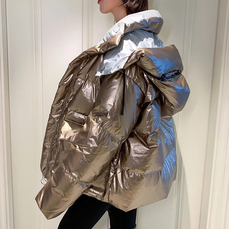 

ZURICHOUSE 2021 Winter Jacket Women Glossy Hooded Parka Loose Fit Fashion Street Style Thick Warm Parka Winter Coat Woman