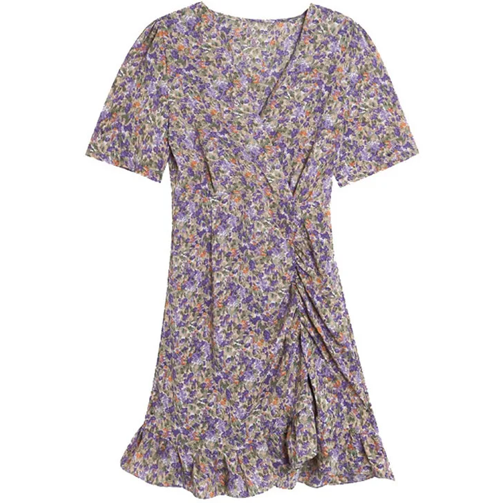 

2021 Lace-Up Plus Size Dresses Women Summer Pastoral Vintage Floral Print Sweet Mini Dress Party Beach Sexy Vestidos Ladies New
