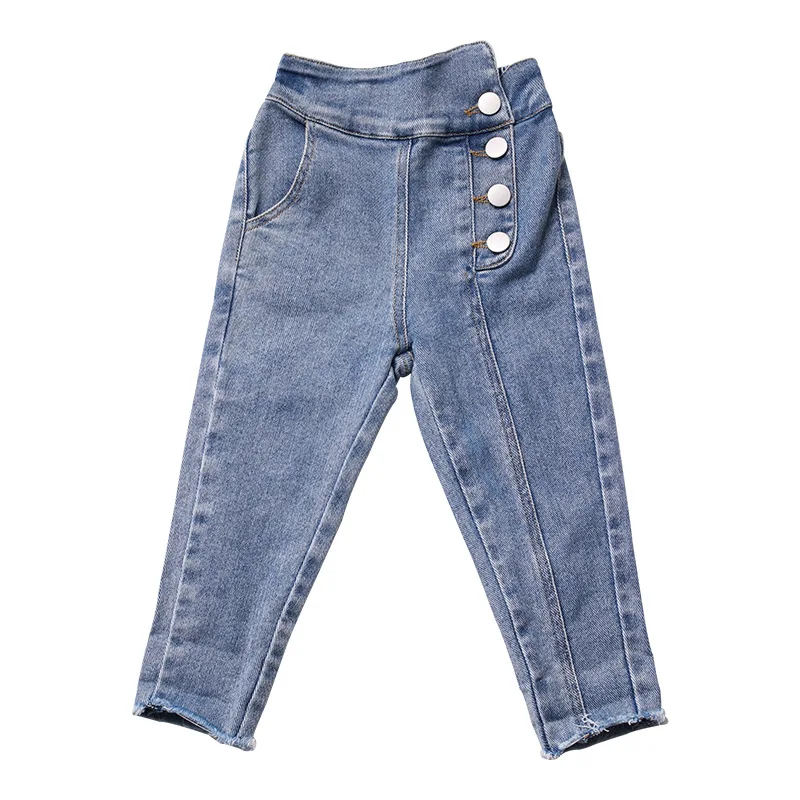 

Jeans Pants Four-Button Slim Skinny Denim Pants Korean Clothes Toddler Baby Girl Kids High Waist Streetwear Capris 3 to 8 yrs