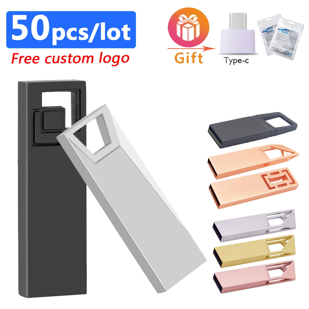 

50PCS Free Custom LOGO USB Flash Drive 4GB 8GB 2.0 High Speed Pen Drive 16GB 32GB 64GB 128GB Pendrive metal usb sticks