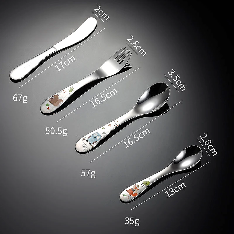 

4PCS/set children's tableware spoons cute cartoon animal tea spoons western knives and forks cucharas kitchen accessories