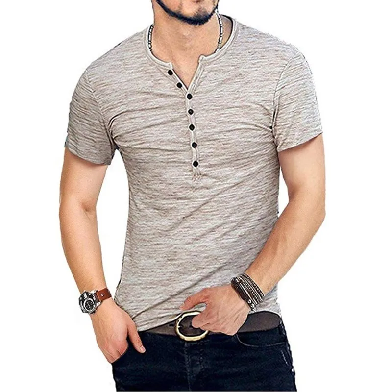 Мужская мода сплошной цвет короткий рукав v-образным вырезом футболки 2020 новая