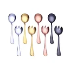 Золото салатная Ложка Вилка 2 шт. салатная ложка Нержавеющаясталь набор столовых приборов Сервировочный набор ложек Красочные Уникальный ложки Кухня аксессуары