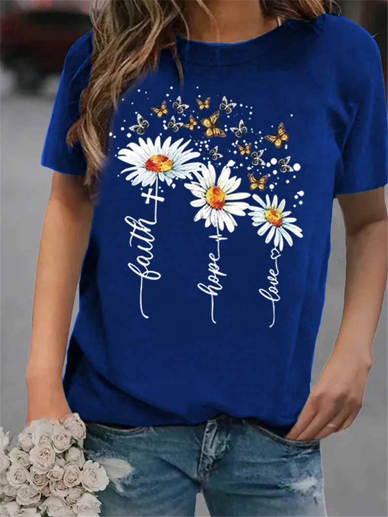 

Loose Casual T-Shirts Women Summer Short Sleeve Cotton Tops 3D Floral Print Street Tee New O-Neck Lady T-Shirt Sport Running Top