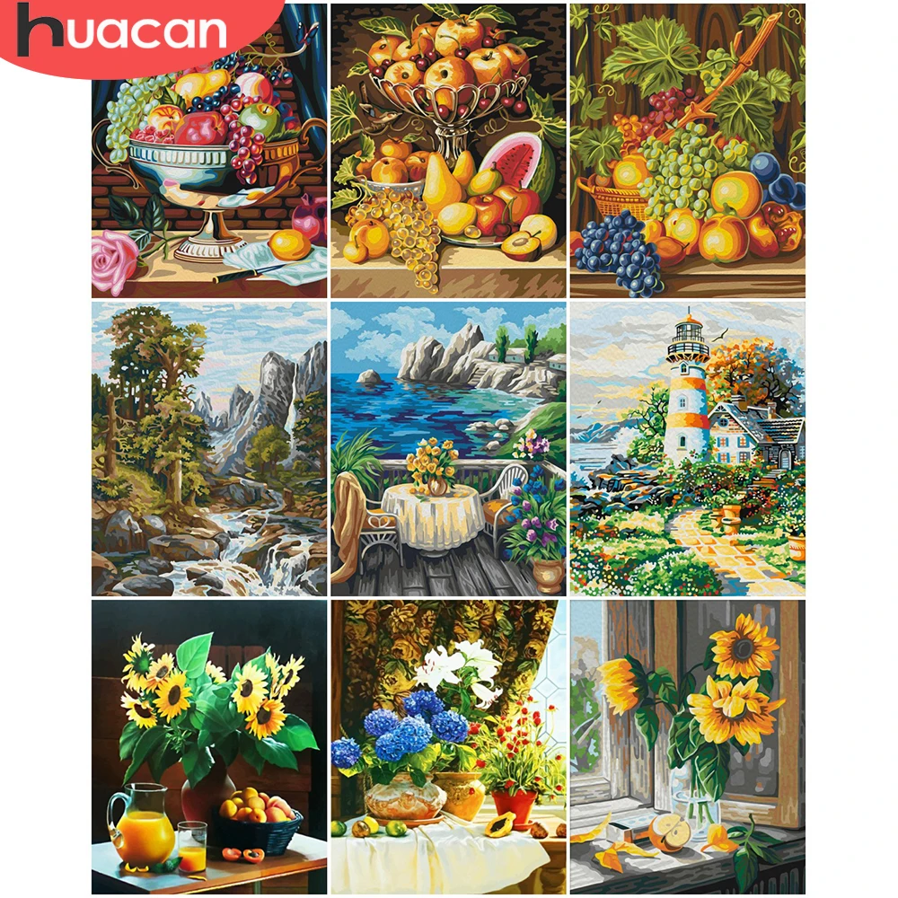 

HUACAN Coloring By Number Fruit Kits DIY Drawing On Canvas HandPainted Painting By Number Flower In Vase Home Decoration 50x65cm