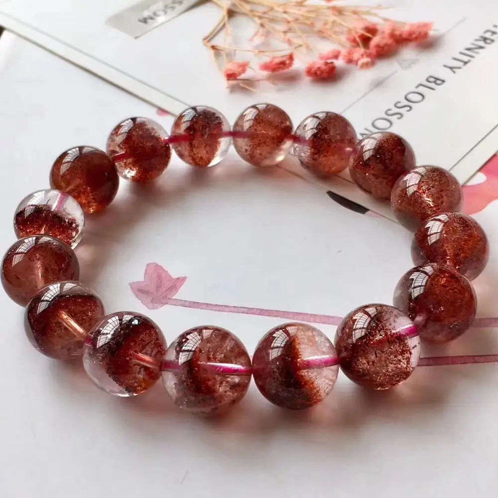 

13.5mm Natural Lepidocrocite Quartz Red Super Seven 7 Clear Round Beads Stretch Crystal Bracelets Women AAAAA Certificate