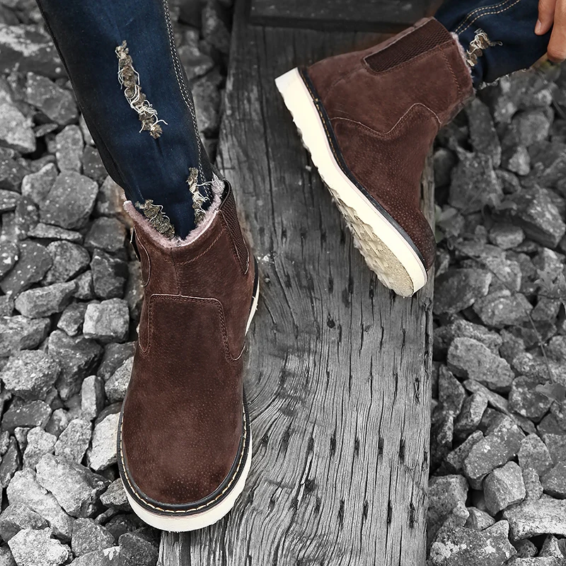 

Brand Warm Plush Men's Boots Autumn Winter Genuine Leather Men Waterproof Snow Boots Work Safety Ankle Boots Big Size38-44