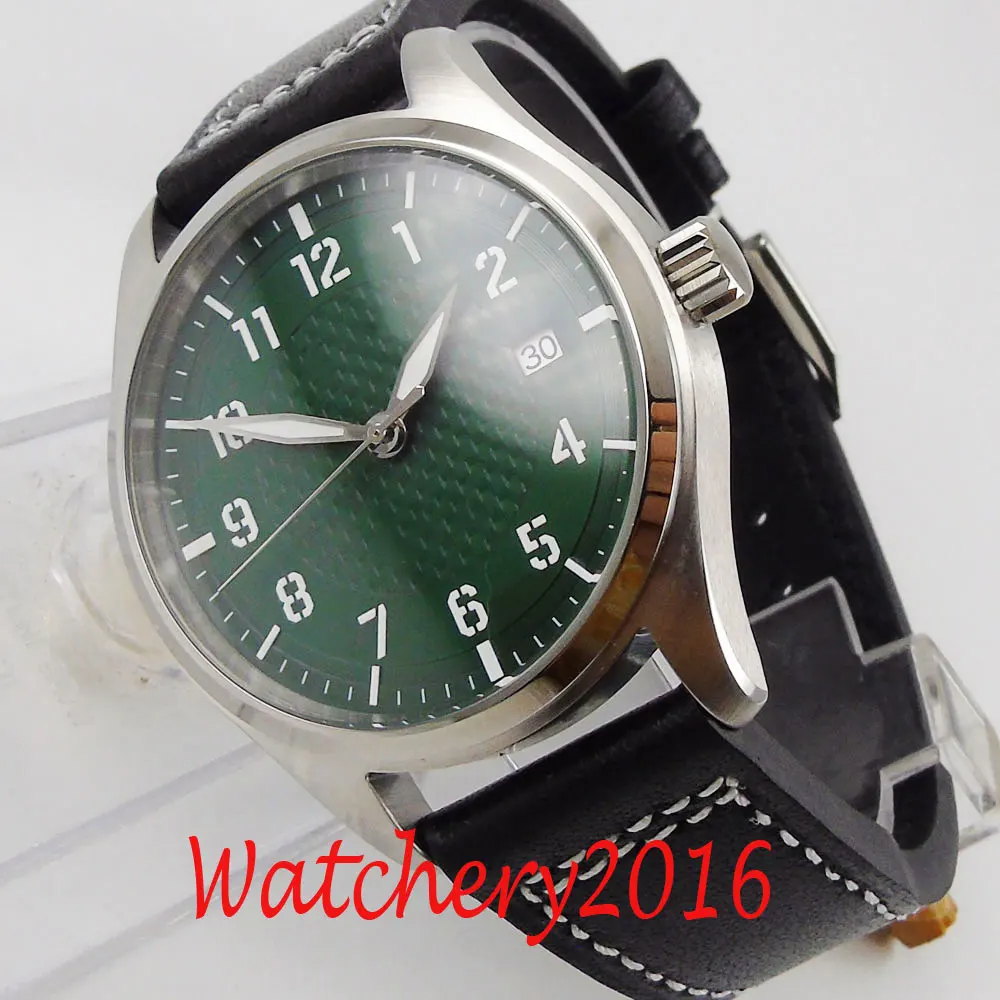 Роскошные 40 мм Corgeut зеленый стерильный циферблат стекло SS светящаяся Дата NH35